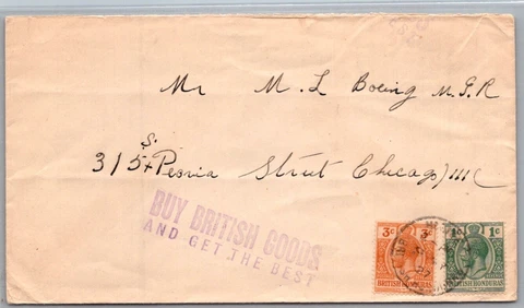 SCHALLSTAMPS BRITISH HONDURAS 1927 POSTAL HISTORY COVER ADDR USA CANC Cover