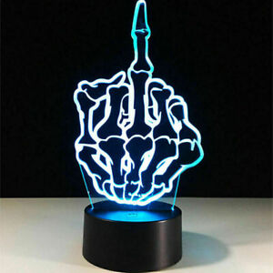 Hot Middle Finger 3D LED illusion Night Light Table Lamp Decor 7 Color Changing