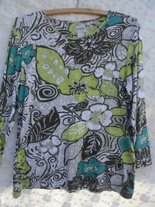 Maglia Chico's 1 Misses L Rayon bianco verde marrone come nuova - Foto 1 di 5