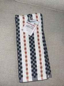 KitchenAid Hand Dish Towel Kitchen Cloth Set of 2 Orange Black Plaid Cotton - Picture 1 of 4