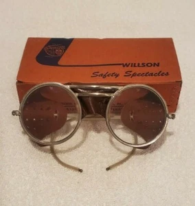 Vtg Wilson Leather Sides Clear Safety Googles w Box Steampunk Machinist NOS MINT - Picture 1 of 3