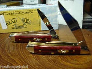 CASE XX 2 7/8" CLOSED RED POCKET WORN HANDLE PEANUT 2-TRU SHARP BLADES MADE USA - Picture 1 of 12