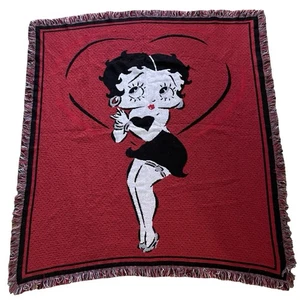 VTG  Betty Boop Throw Blanket Tapestry Red White Soft 50”x55” - Picture 1 of 5