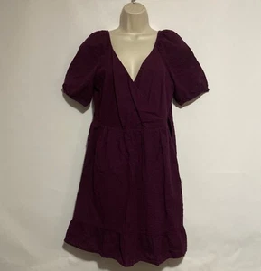 Loft Dress Puff Slv Crinkle Flounce 8P SweetBeet Color 100% Cotton NEW MSRP $98 - Picture 1 of 4