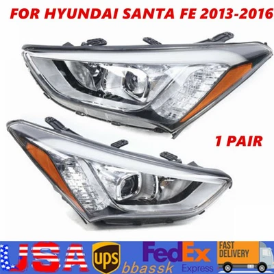 Pair Headlight For Hyundai Santa Fe 2013-2016 Driver+Passenger Side Headlamp Foto 1 de 4
