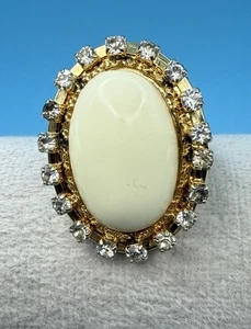 Vintage Arnold Scaasi goldfarben Kunstperlen Strass Cocktail Ring Größe 10 - Bild 1 von 9