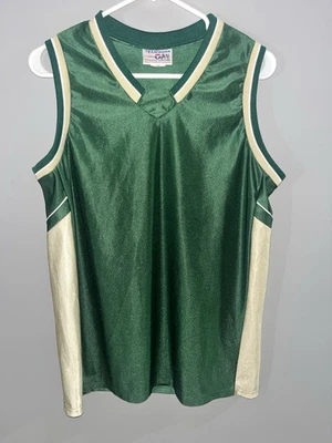 Camiseta deportiva de baloncesto brillante sedosa verde y dorada atlética trabajo en equipo de colección para hombre XL hecha en EE. UU. Foto 1 de 4