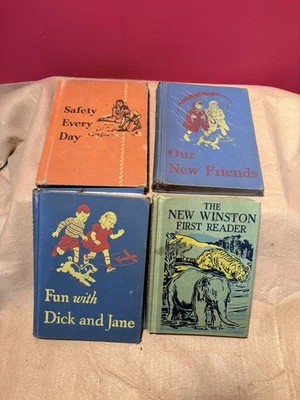 Lot Of 4 Early Children’s Readers From The 40’s And 50’s  - Dick And Jane Foto 1 de 4