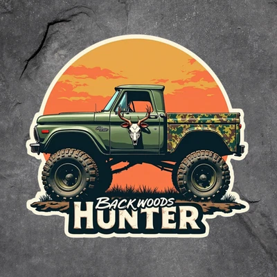 Backwoods Hunter pegatina vinilo calcomanía camión elevado camuflaje ciervo calavera caza  Foto 1 de 3