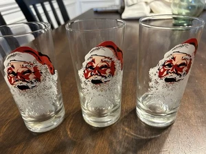 3 Vintage Anchor Hocking Christmas Jolly Santa Face Glasses - Picture 1 of 6