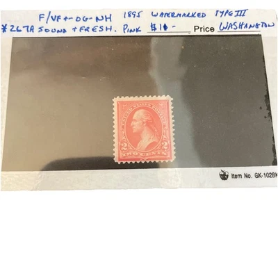Rare Watermarked F/VF+-OG-NH Scott #267A  pink 2 Cent U.S STAMP Washington, 1895 - Image 1 of 3