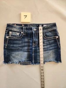 Miss Me Minirock Damen 29 blau Stretch Denim verzierte Tasche - Bild 1 von 10