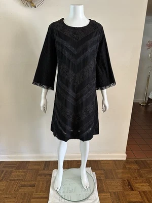 Vestido Mexicano Años 60 Pintuck Crochet Manga Campana Chevron Encaje Gótico Vamp M/L De Colección Foto 1 de 4
