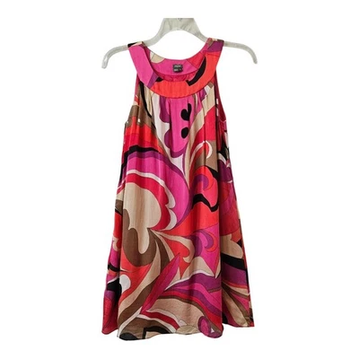 Vestido de seda Muse para mujer 8 Groovy años 70 artístico corto sin mangas abstracto multicolor Foto 1 de 4