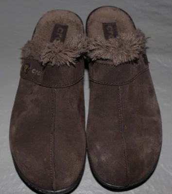 Women's CROCS Brown Suede Fur Lined Wedge Clogs Shoes Size 7 - Image 1 of 4