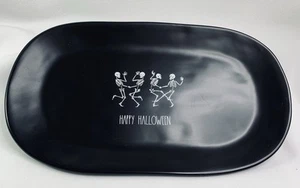Rae Dunn Happy Halloween Skeleton Farmhouse Black Matte Oval Plate - Picture 1 of 6