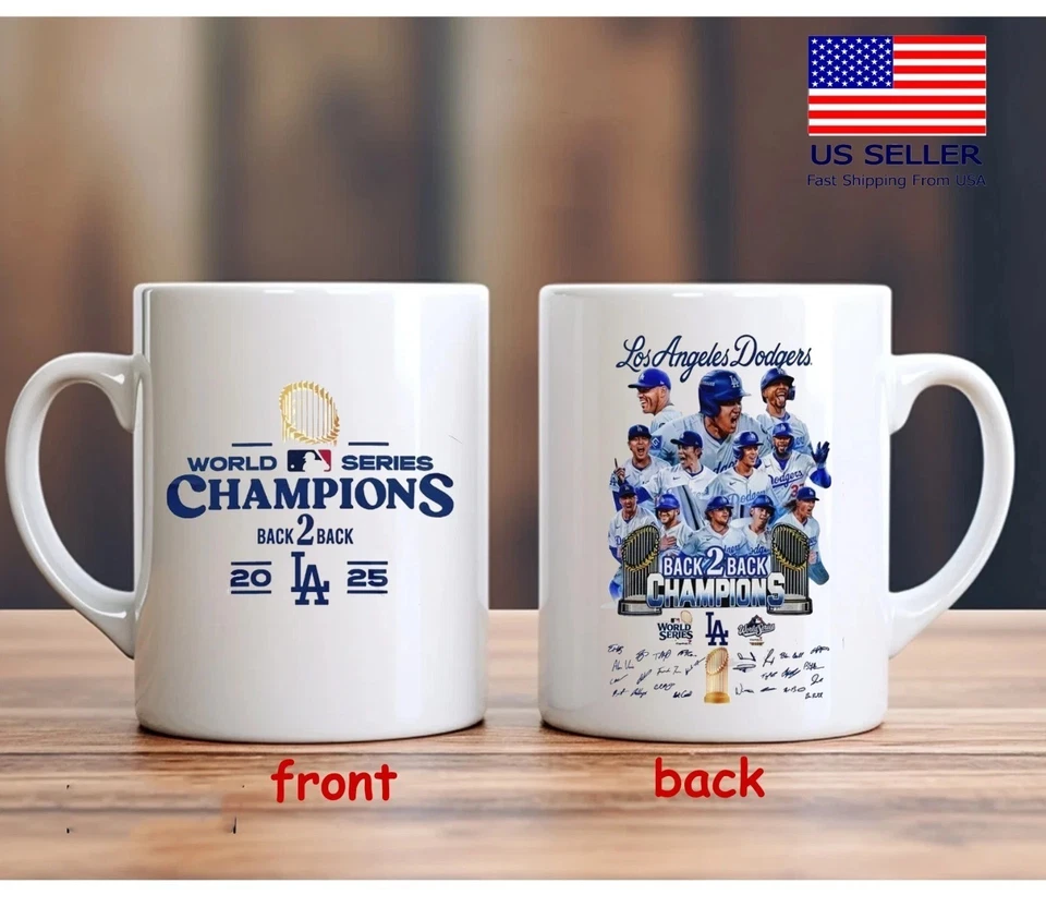 Taza de café Dodgers 2025 Serie Mundial Campeones Back 2 Back Signatures Foto 1 de 2