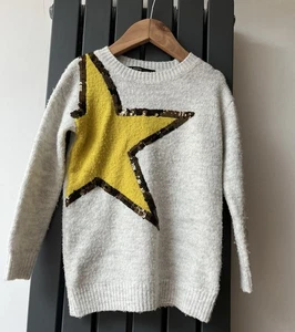 Grey & Yellow knitted jumper with Sequin Star ~ Age 4 - 5 Years - Picture 1 of 4