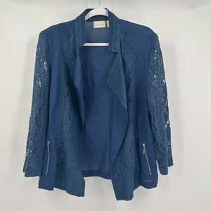 Chicos Damen drapierte Jacke Größe 3 US XL stimmungsvoll strukturiert Spitzenärmel vorne offen - Bild 1 von 9
