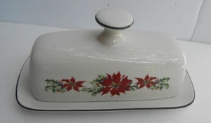 Totally Today POINSETTIA BUTTER DISH Plate 1/4 lb Christmas TT05 holly 2 pc - Picture 1 of 3