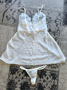 Damen Weiß Spitze Büstenhalter Schlaf Unterwäsche Set Young Sexy Girl XS Modern Elegant - Bild 1 von 7