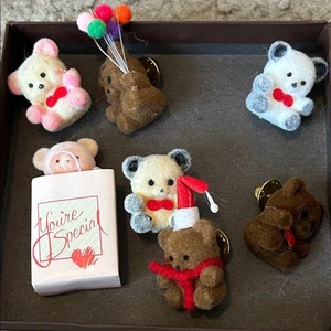 6 prendedores vintage flocados oso de peluche panda oso metal dorado prendedor cumpleaños - Imagen 1 de 8