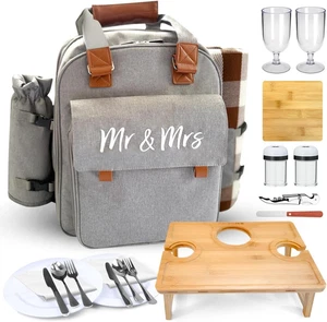 Mochila de picnic aislada para parejas con mesa plegable de bambú - Impermeable - Imagen 1 de 12