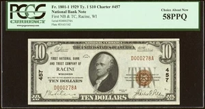 1929 $10 Racine, WI Ty. 1 First National Bank & Trust Company Ch. # 457 - Picture 1 of 2