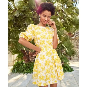 NWT Ann Taylor Yellow Citrus Floral Belted Shift Dress Sz 14 Preppy Summer - Picture 1 of 11