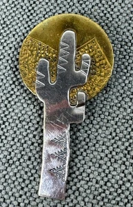 Southwestern Navajo Sterlingsilber 925 & Kaktus & Messing Mond gestempelt Anstecknadel Brosche - Bild 1 von 6