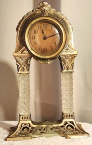 Vtg German Mantel Clock with Lead Glass Columns and Spelter. RUNS!! See VIDEO!! - Picture 1 of 7