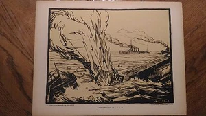 Alte Gravur "La Destruction De L’U.C 38" Sehr guter Zustand. - Bild 1 von 3