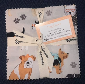Clothworks Charm Pack - Dog Lover - Precut Cotton Squares - Quilting Fabric - Picture 1 of 1
