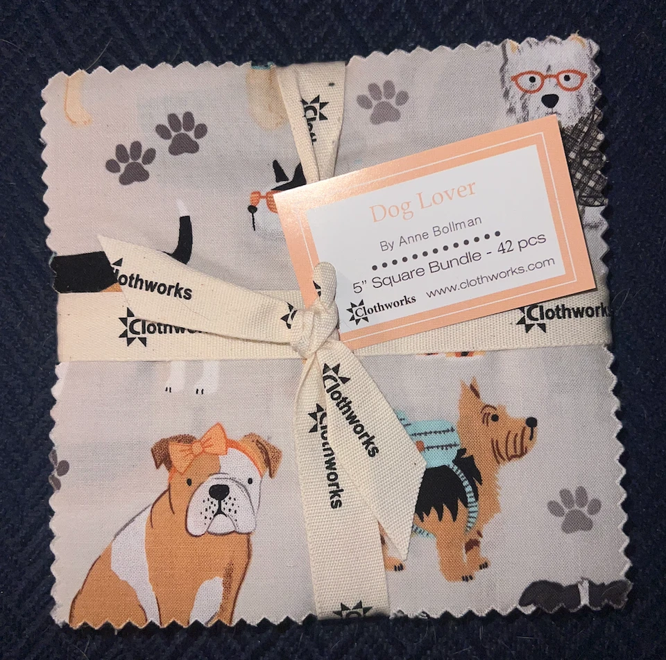 Clothworks Charm Pack - Dog Lover - Precut Cotton Squares - Quilting Fabric - Image 1 of 1