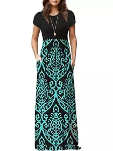Women's Short Sleeve Loose Plain Maxi Dresses Casual Long Dresses with Pockets - Picture 1 of 14