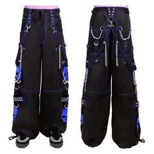 Pantalones góticos para hombre hilos reflectantes Pent negros punk hebilla cremalleras cadena pantalones - Imagen 1 de 2