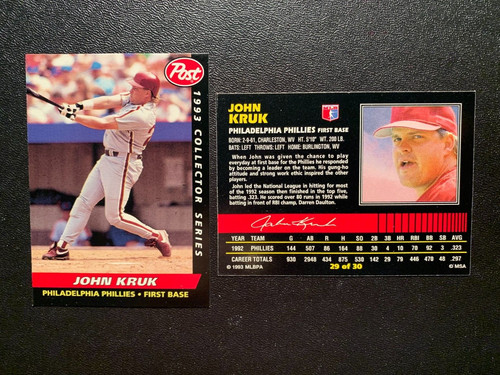 Maillot De Baseball Brodé Phillies John Kruk #29 - Édition Série Mondiale 1993, Taille L Gris !