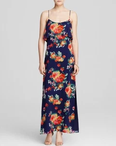 Joie Thura tiered navy blue floral 100% silk slip Dress Sz XS RRP $418 side slit - Picture 1 of 8