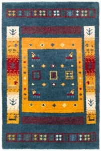 Gabbeh Tappeto Persiano Annodato a Mano 90x60 cm-Nomadic, Oriente, Tappeto, Blu - Picture 1 of 6
