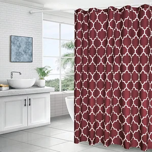Geometric Shower Curtain for Bathroom - Fabric Textured Moroccan Waterproof Bath - Picture 1 of 12