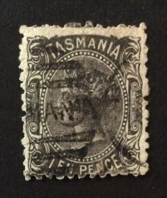 BroadviewStamps BR Tasmania #52 Used F.  Queen Victoria 10p black. - Image 1 of 2
