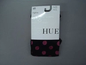 NWT Hue Women's Polka Dot Control Top Tights Size M/L Black/Rose #962K - Picture 1 of 2