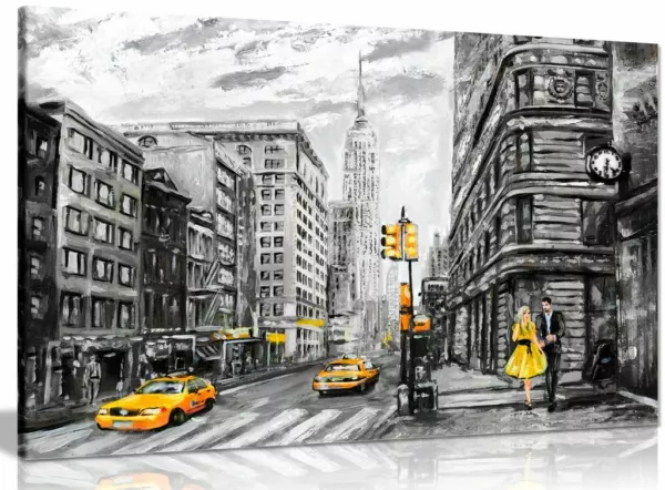 Black White Yellow New York City Oil Painting Canvas Wall Art Picture Print