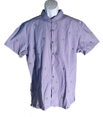 TORI RICHARD Men's Short Sleeve Button Down Palm-Tree Shirt Purple XL - Image 1 of 4