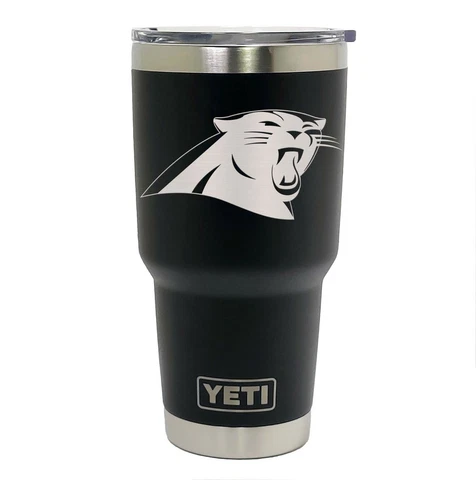 Carolina Panthers YETI Laser Engraved Colster, 20 or 30 oz Black Tumbler Cover
