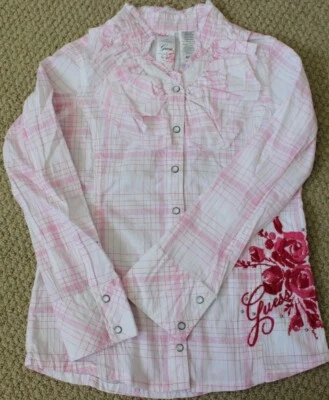 Blusa Top Camisa Guess Jeans 7 8 Bordada Rosa Cuadros Niña $43 Nueva con Etiquetas Volantes Foto 1 de 3