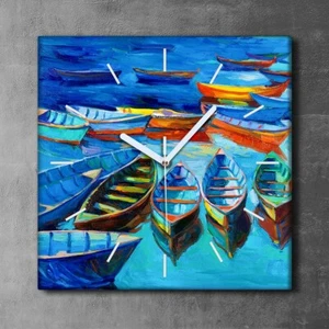 Canvas Clock Print Photo Picture Image Azure Blue Sea Boats painting 30x30 - Picture 1 of 9