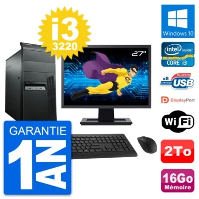 PC tour LENOVO M92p Pantalla 27" Intel i3-3220 RAM 16Go Disco 2To Windows 10 Wi - Imagen 1 de 4