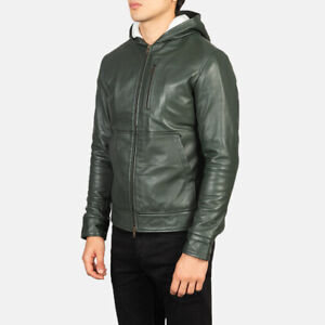 New Man's Black Leather Jacket for Men's Motorcycle Biker Jacket with Hood 254