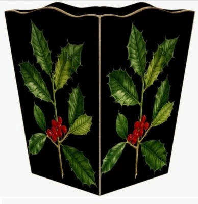 Cesta de lixo de madeira Marye-Kelley, "American Holly" on Black Holiday 12" - Imagem 1 de 4